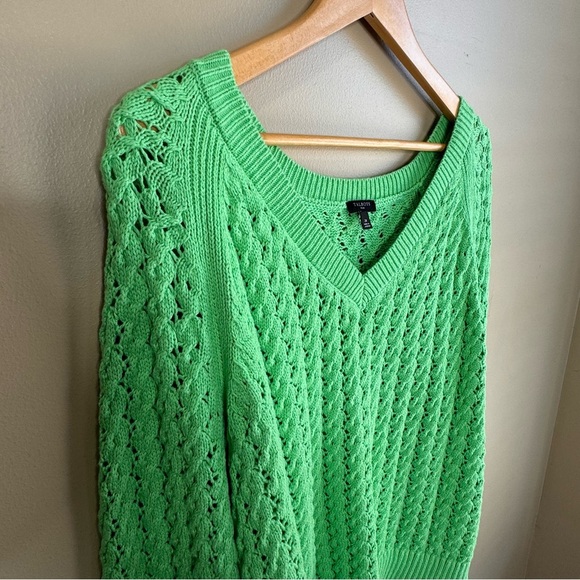 Talbots Plus OPEN STITCH V-NECK SWEATER in GREEN. 2X - Picture 7 of 10